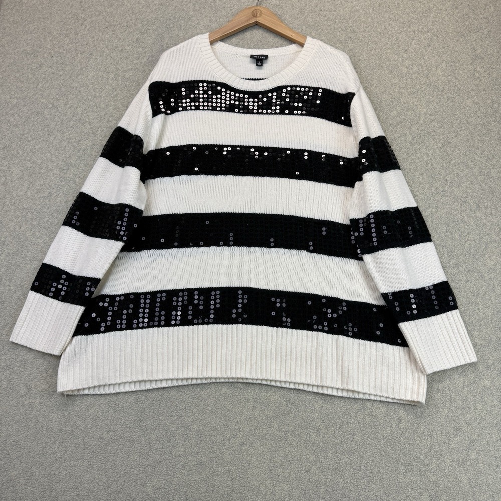 Torrid Women's Black White Striped Sequin Sweater Size 1